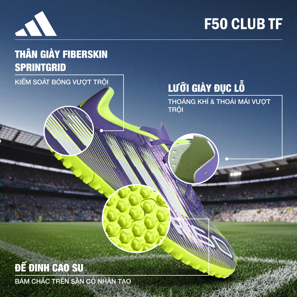 Giày Đá Bóng Sân Cỏ Nhân Tạo Nam Adidas F50 Club - Tím - Supersports Vietnam