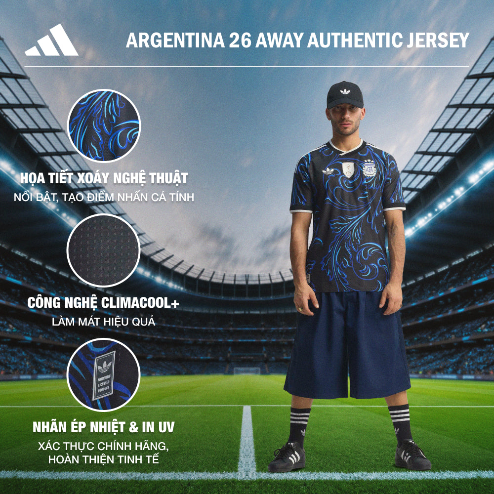 Áo Đá Bóng Sân Khách Nam Adidas Argentina 26 Authentic - Xanh Dương - Supersports Vietnam
