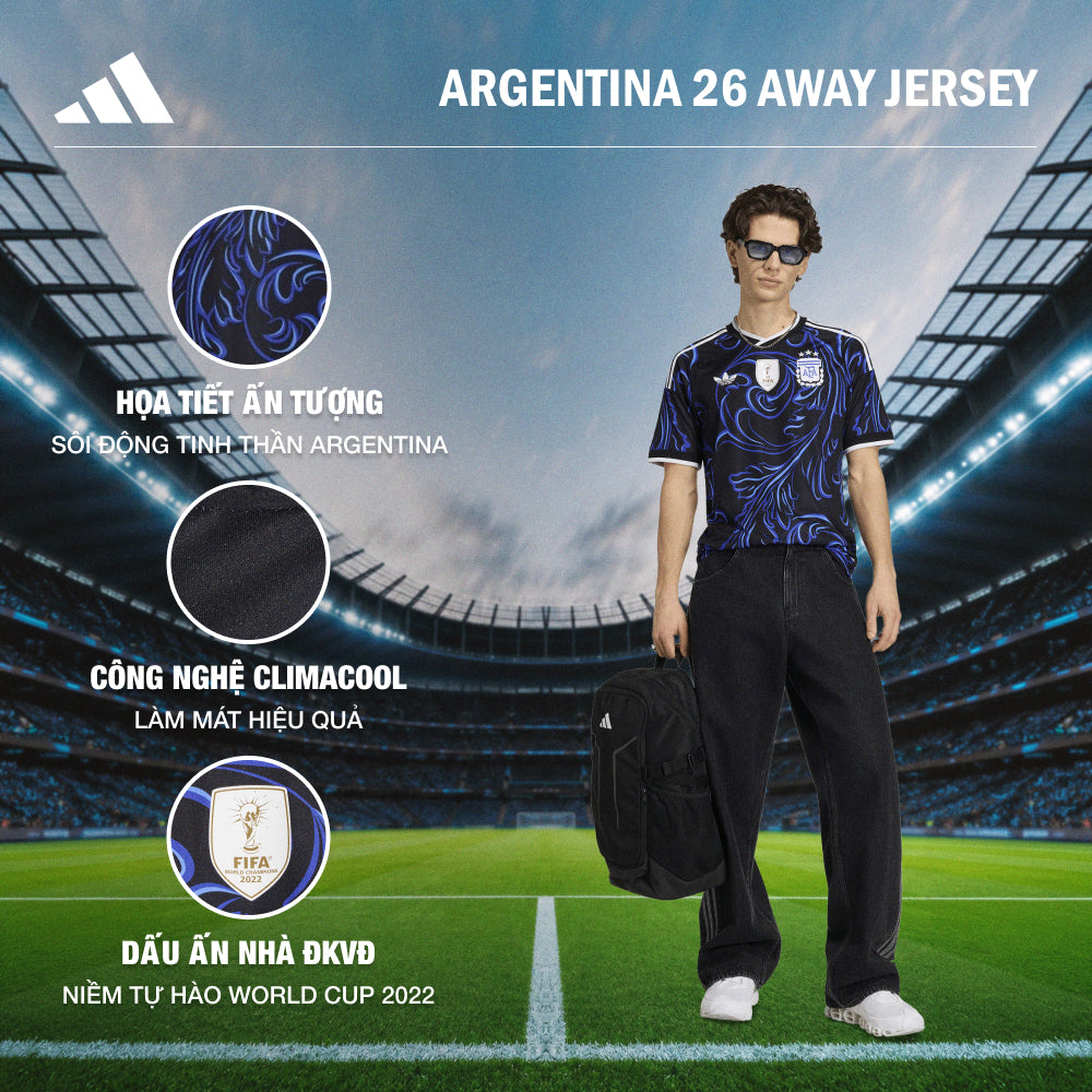 Áo Đá Bóng Sân Khách Nam Adidas Argentina 26 Replica - Đen - Supersports Vietnam