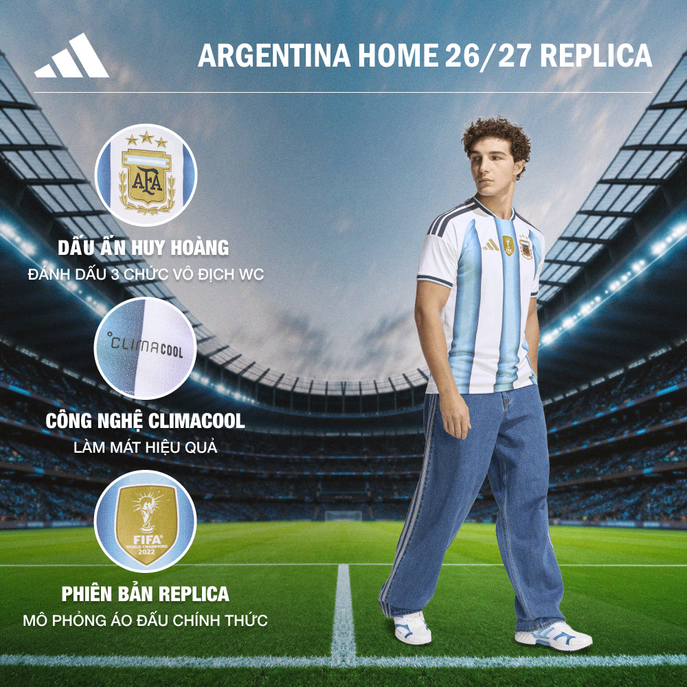 Áo Đá Bóng Sân Nhà Nam Adidas Argentina 26 Replica - Trắng - Supersports Vietnam
