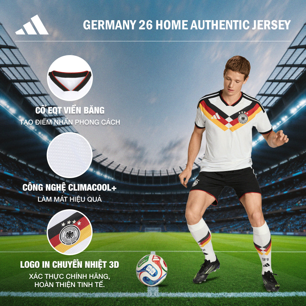Áo Đá Bóng Sân Nhà Nam Adidas Germany 26 Authentic - Trắng - Supersports Vietnam