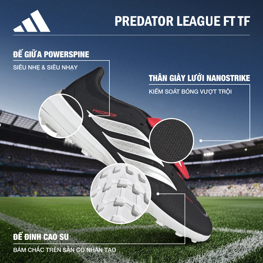 Giày Đá Bóng Sân Cỏ Nhân Tạo Nam Adidas Predator League Fold-Over Tongue - Đen - Supersports Vietnam