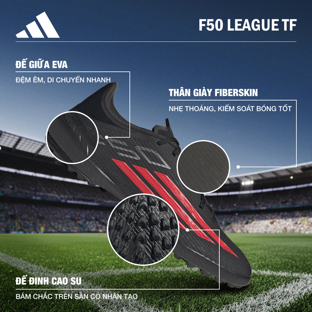 Giày Đá Bóng Sân Cỏ Nhân Tạo Nam Adidas F50 League - Đen - Supersports Vietnam