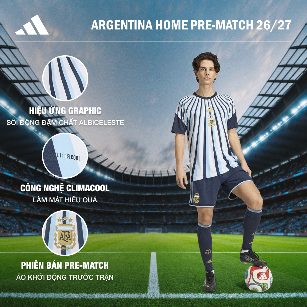 Áo Đá Bóng Nam Adidas Sân Nhà Argentina Pre Match - Xanh Dương - Supersports Vietnam