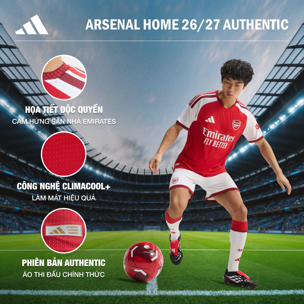 Áo Đá Bóng Nam Adidas Sân Nhà Arsenal Fc Authentic 26/27 - Đỏ - Supersports Vietnam