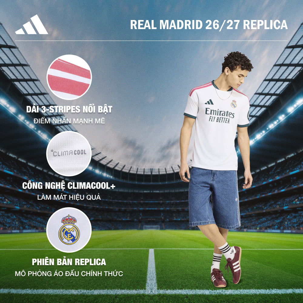 Áo Đá Bóng Nam Adidas Sân Nhà Real Madrid 26/27 Replica - Trắng - Supersports Vietnam