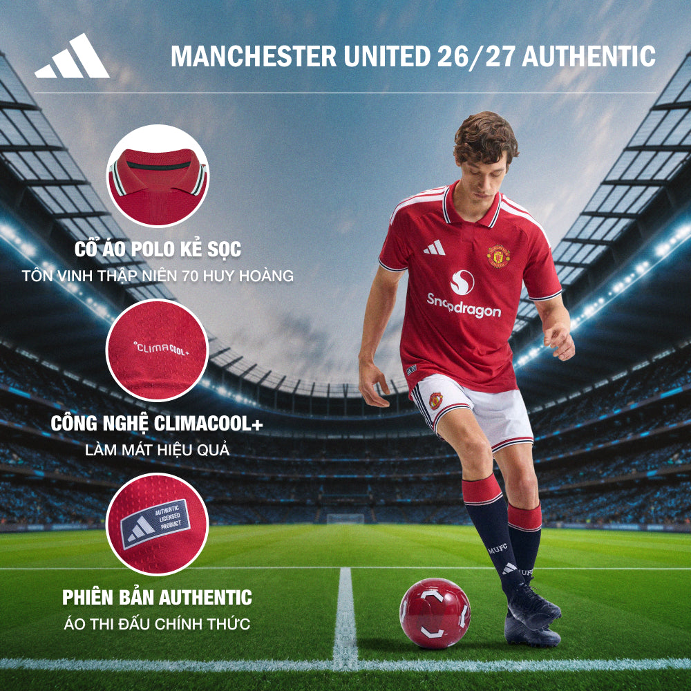 Áo Đá Bóng Nam Adidas Sân Nhà Manchester United Fc Authentic 26/27 - Đỏ - Supersports Vietnam