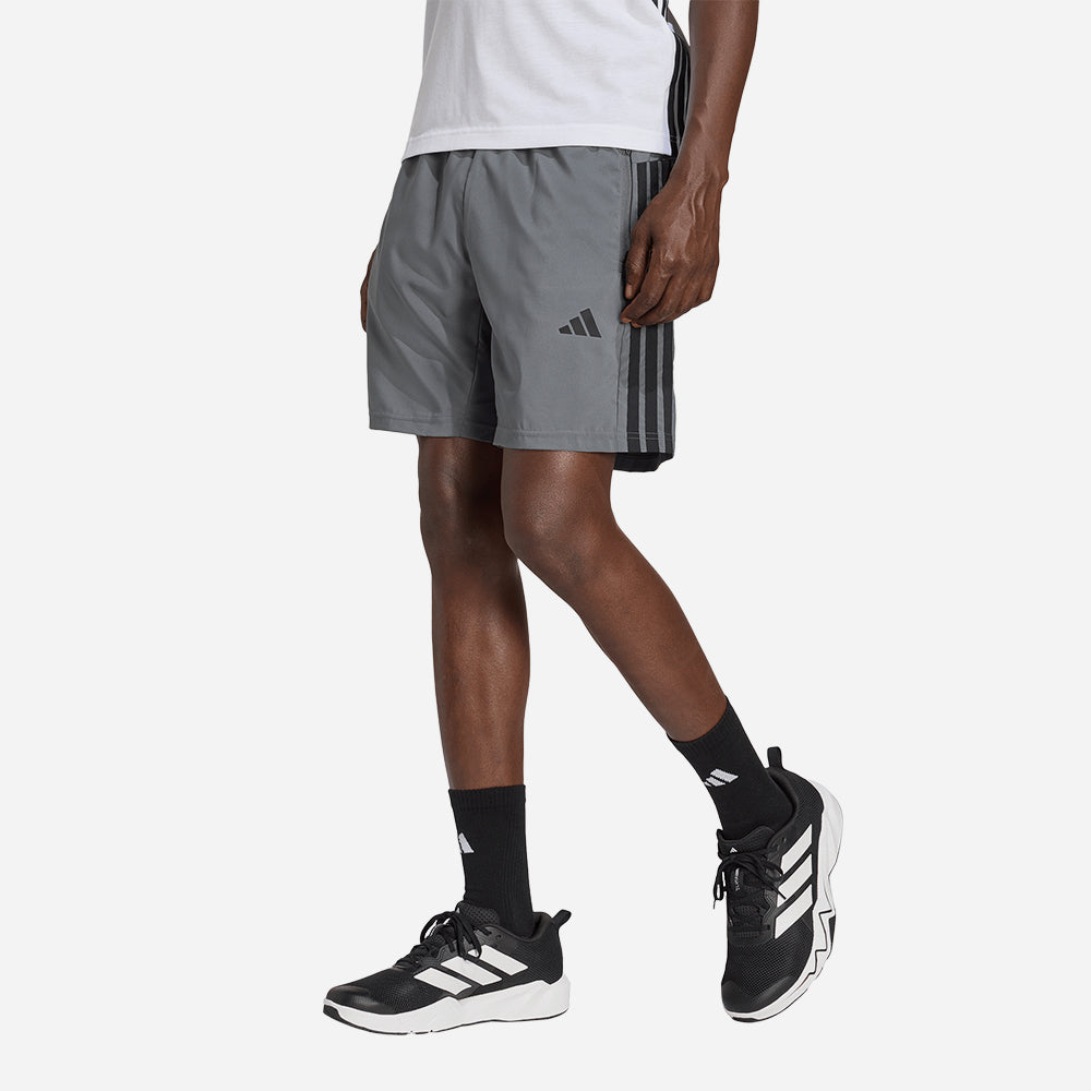 Quần Ngắn Thể Thao Nam Adidas Workout Essentials Base 3 Stripes Woven - Xám - Supersports Vietnam