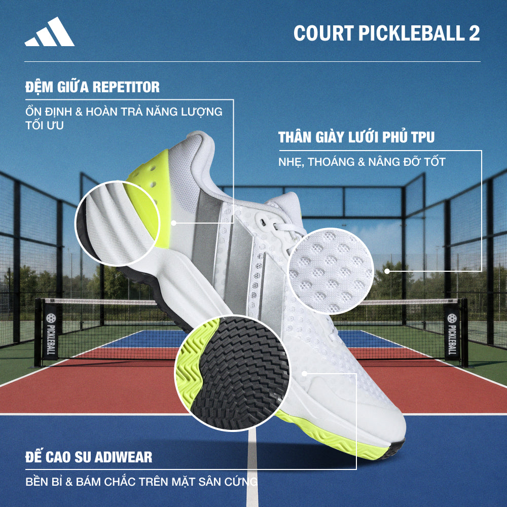 Giày Pickleball Nam Adidas Court Pickleball 2 - Trắng - Supersports Vietnam