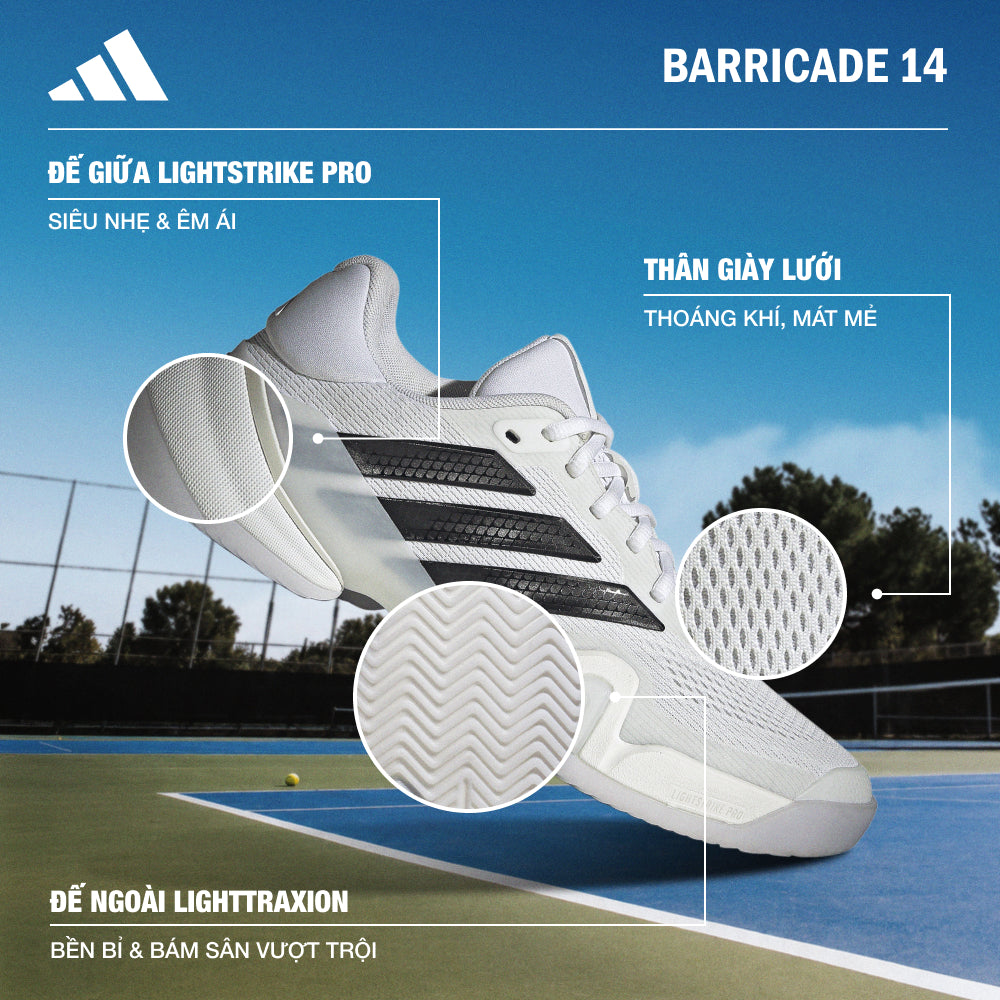 Giày Tennis Nam Adidas Barricade 14 - Trắng - Supersports Vietnam