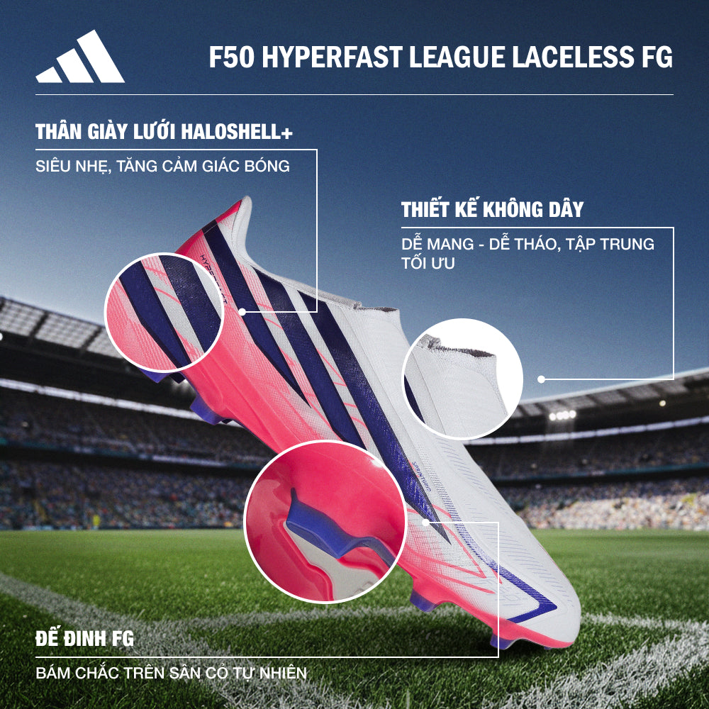 Giày Đá Bóng Dành Cho Sân Cỏ Tự Nhiên Nam Adidas F50 Hyperfast League Laceless - Hồng - Supersports Vietnam
