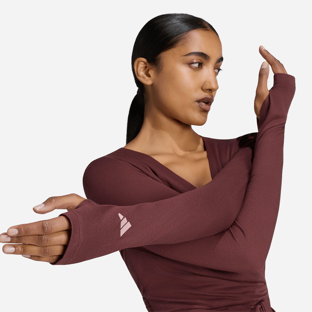 Áo Thun Nữ Adidas 3-Stripes Studio Soft Ballet Wrap - Đỏ - Supersports Vietnam