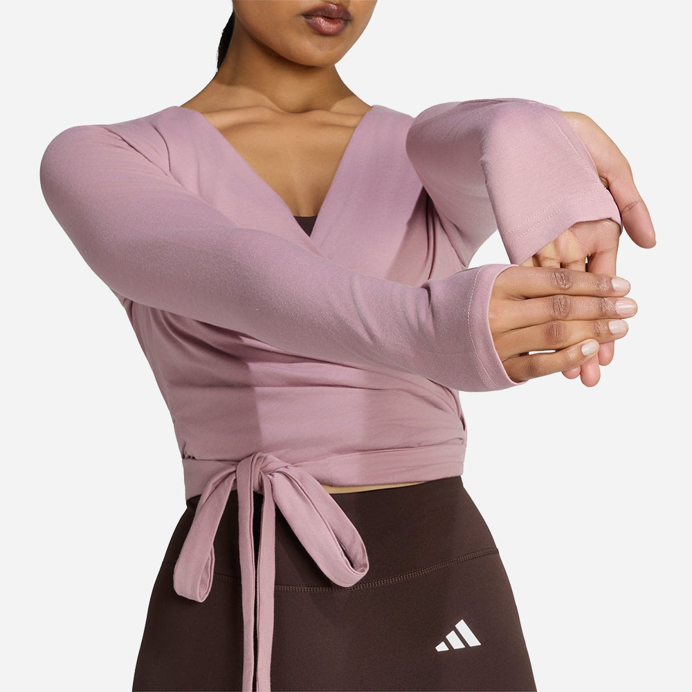 Áo Thun Nữ Adidas 3-Stripes Studio Soft Ballet Wrap - Hồng - Supersports Vietnam