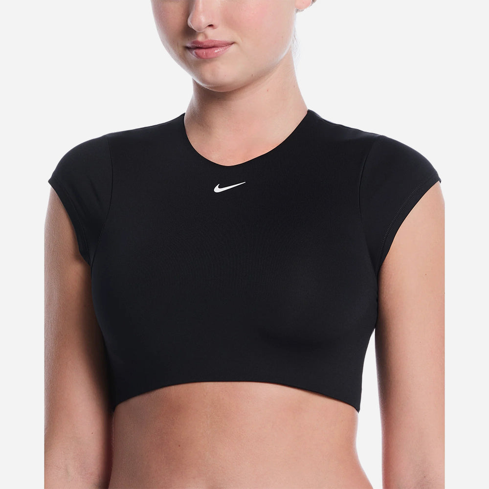 Áo Bơi Chống Nắng Nữ Nike Swim Cropped Short-Sleeve - Đen - Supersports Vietnam