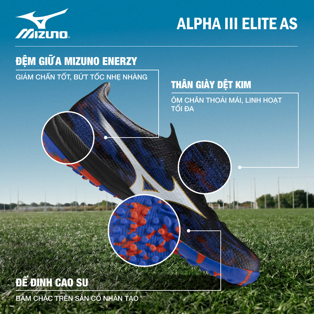 Giày Đá Bóng Sân Cỏ Nhân Tạo Nam Mizuno Alpha Iii Elite As - Đen - Supersports Vietnam
