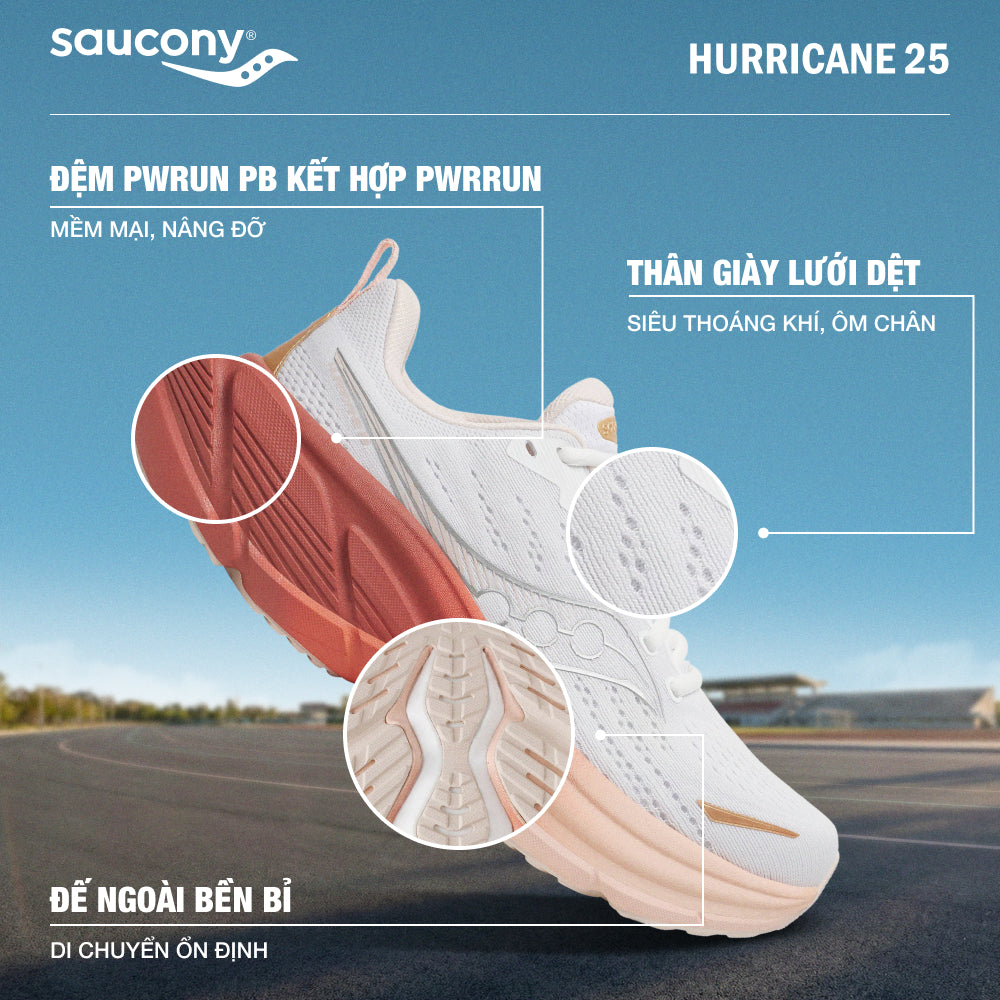 Giày Chạy Bộ Nữ Saucony Hurricane 25 - Trắng - Supersports Vietnam