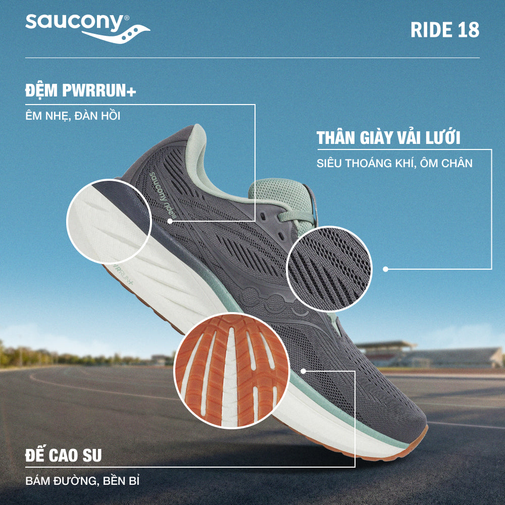 Giày Chạy Bộ Nam Saucony Ride 18 - Xám - Supersports Vietnam