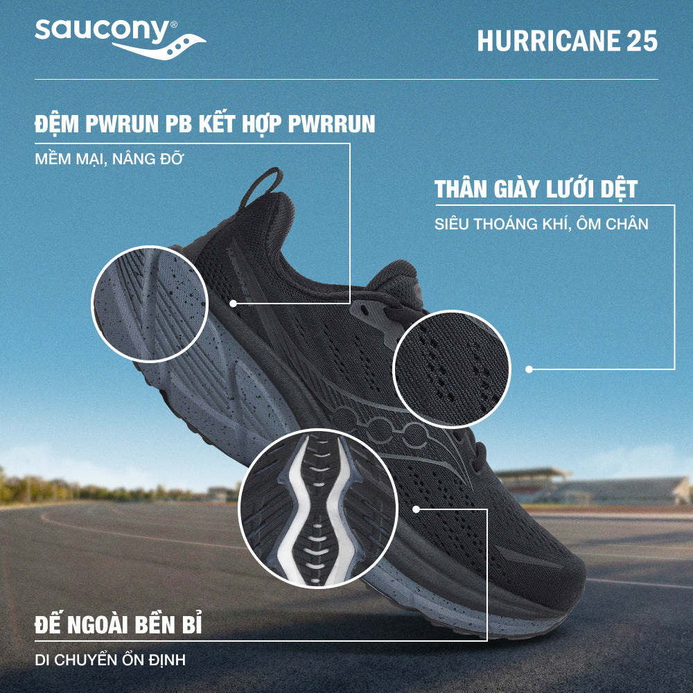 Giày Chạy Bộ Nam Saucony Hurricane 25 - Đen - Supersports Vietnam
