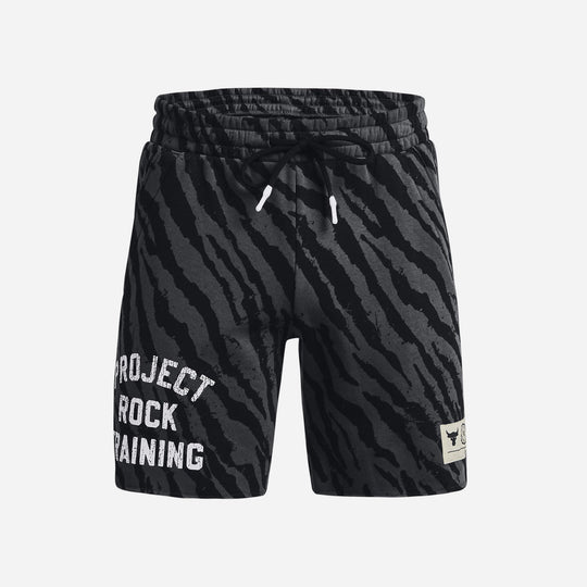 Men's Under Armour Project Rock Rival Fleece Printed Shorts - Black