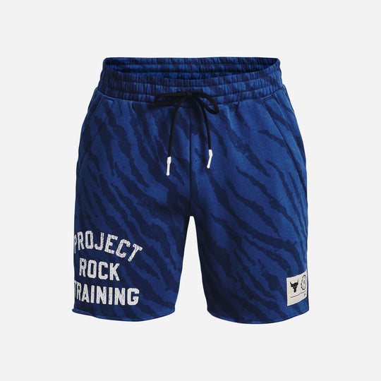Men's Under Armour Project Rock Rival Fleece Printed Shorts - Blue