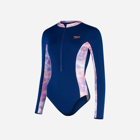 Women's Speedo Placement Long Sleeve Wrap Swimsuit - Blue