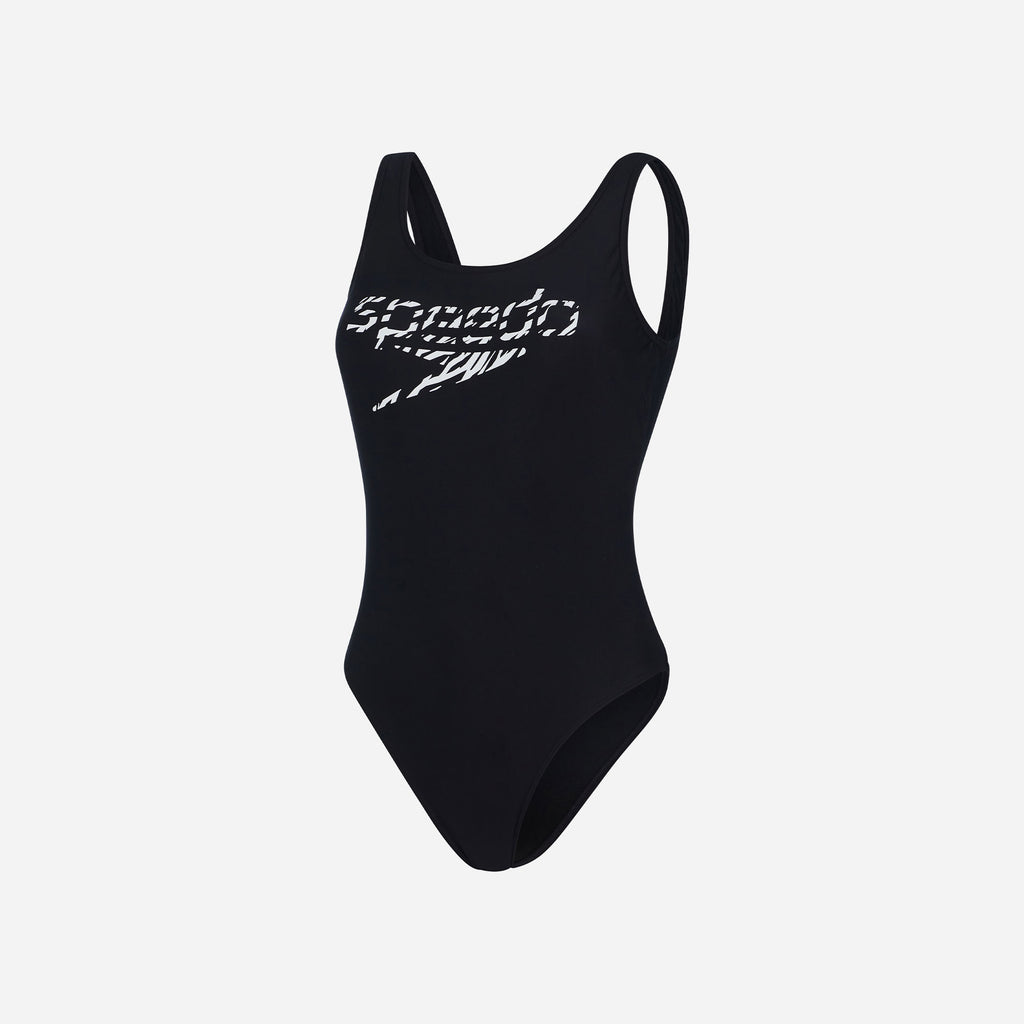 Đồ Bơi Một Mảnh Nữ Speedo Logo Deep U-Bk Hi Leg 1Pc Af Black/White - Supersports Vietnam