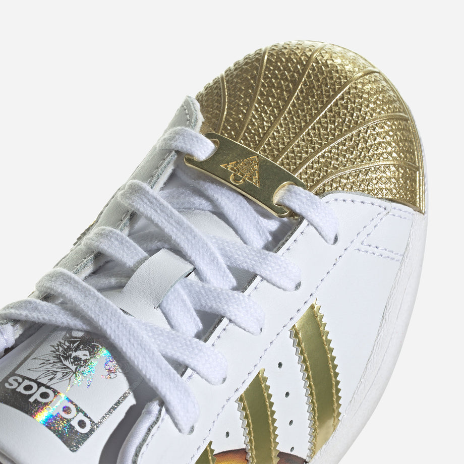 Adidas superstar white outlet and gold junior